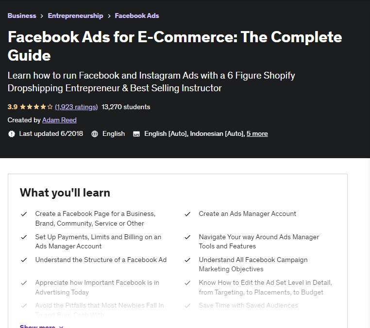 Facebook Ads For Ecommerce The Complete GuideThe Complete Facebook Ads Course - Beginner to Advanced - Coursenvy - Best Facebook Ads Courses for Newbies and Beginners