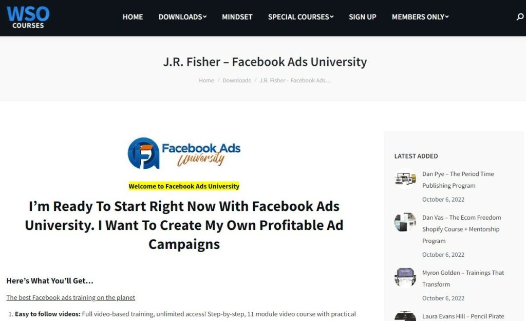 Facebook Ads University by JR Fisher - Best Facebook Ads Courses for Newbies and Beginners